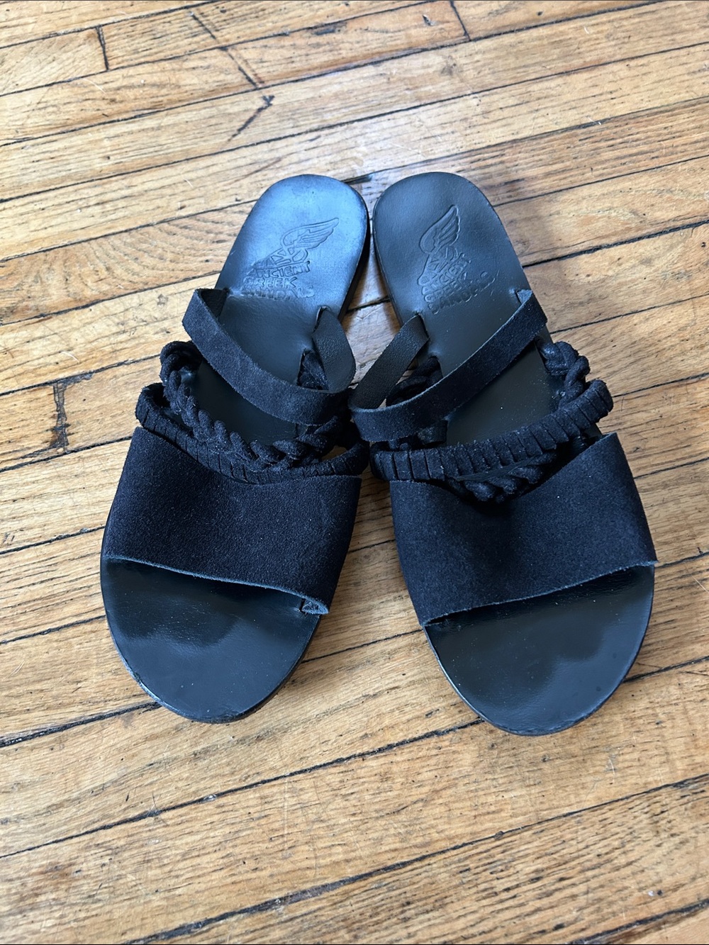 Ancient Greek Sandals in Black Suede